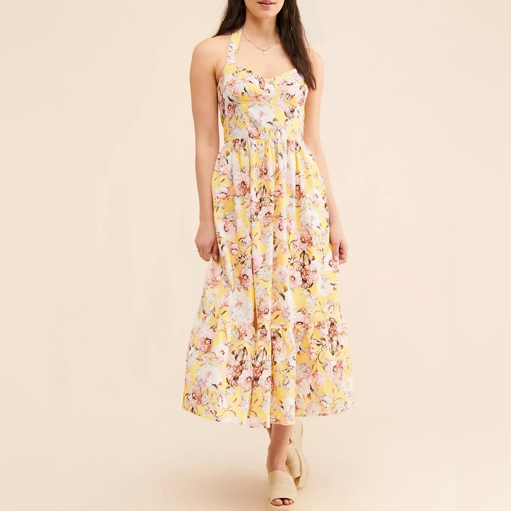 *SOLD* NWT ANTHRO | Halterneck Floral Midi Dress - Picture 1 of 9